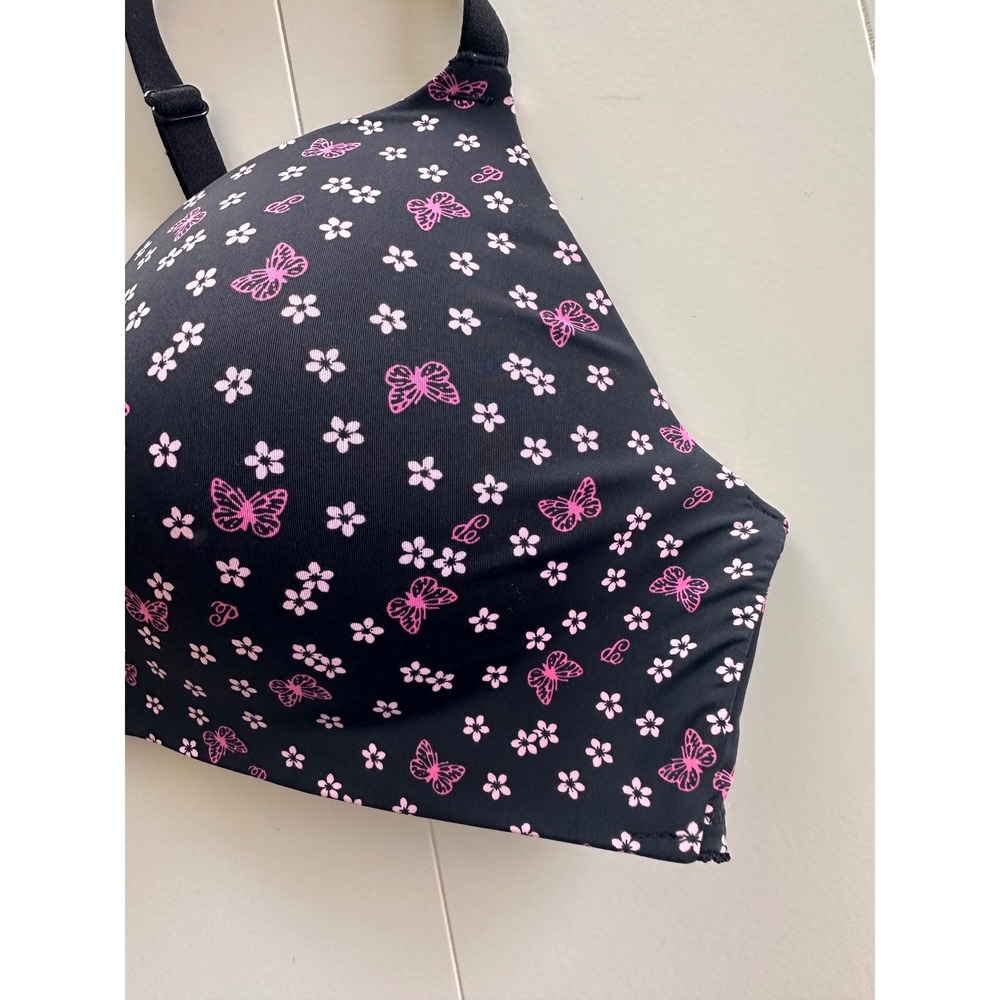 Pink Victoria's Secret Wear Everywhere Wireless Bra Black Butterfly Floral 38C - Picture 2 of 4